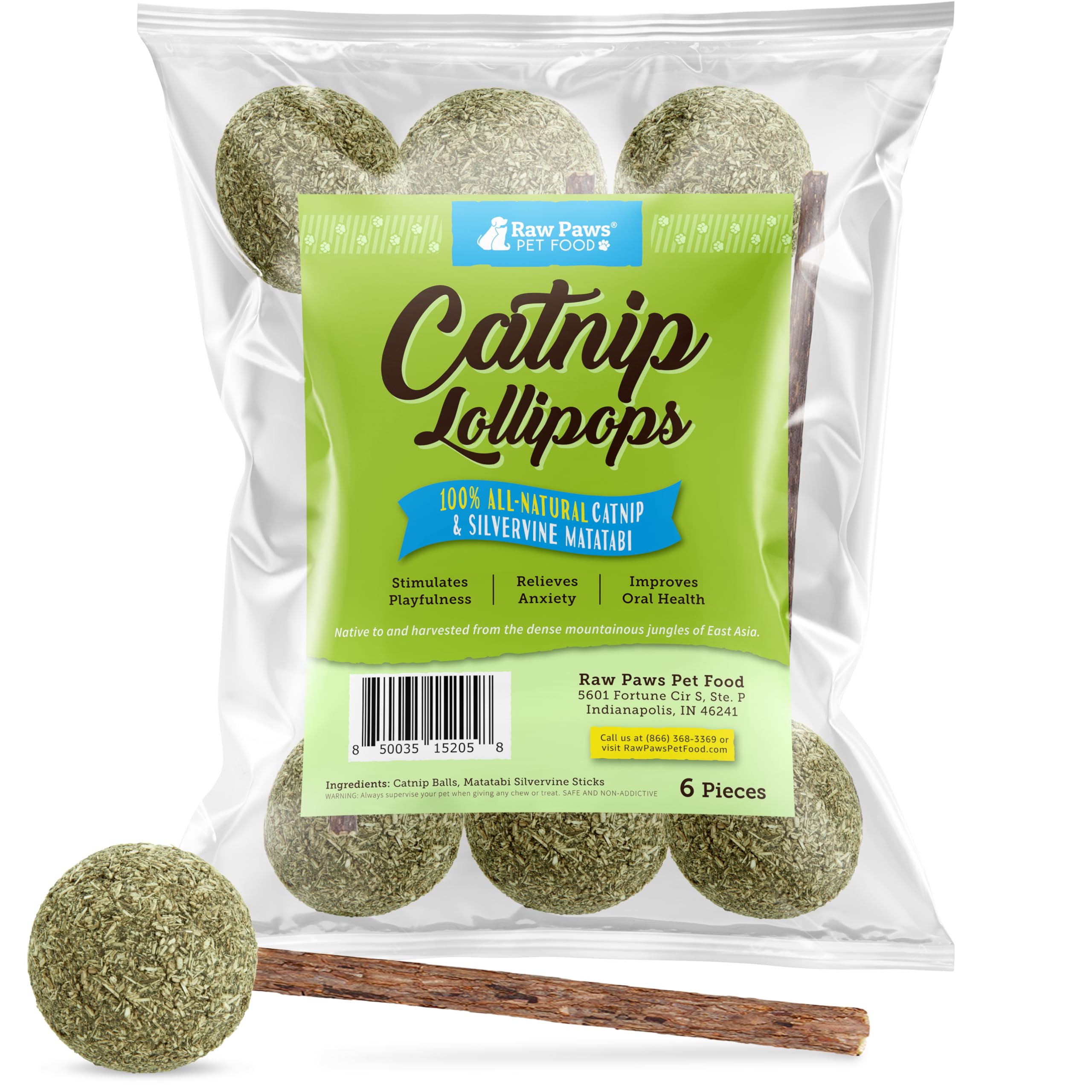 Raw Paws piruletas de menta para gatos con matatabi, ideal para estimular la actividad.