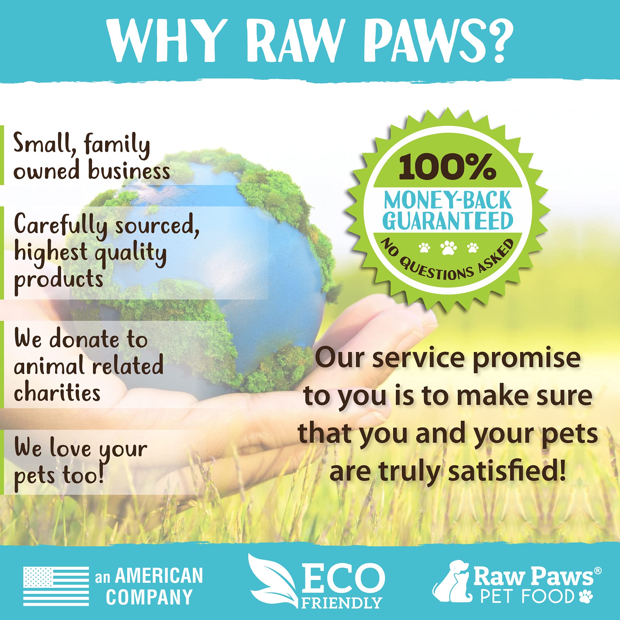 Envase de Raw Paws Boost hecho en Estados Unidos para calidad.