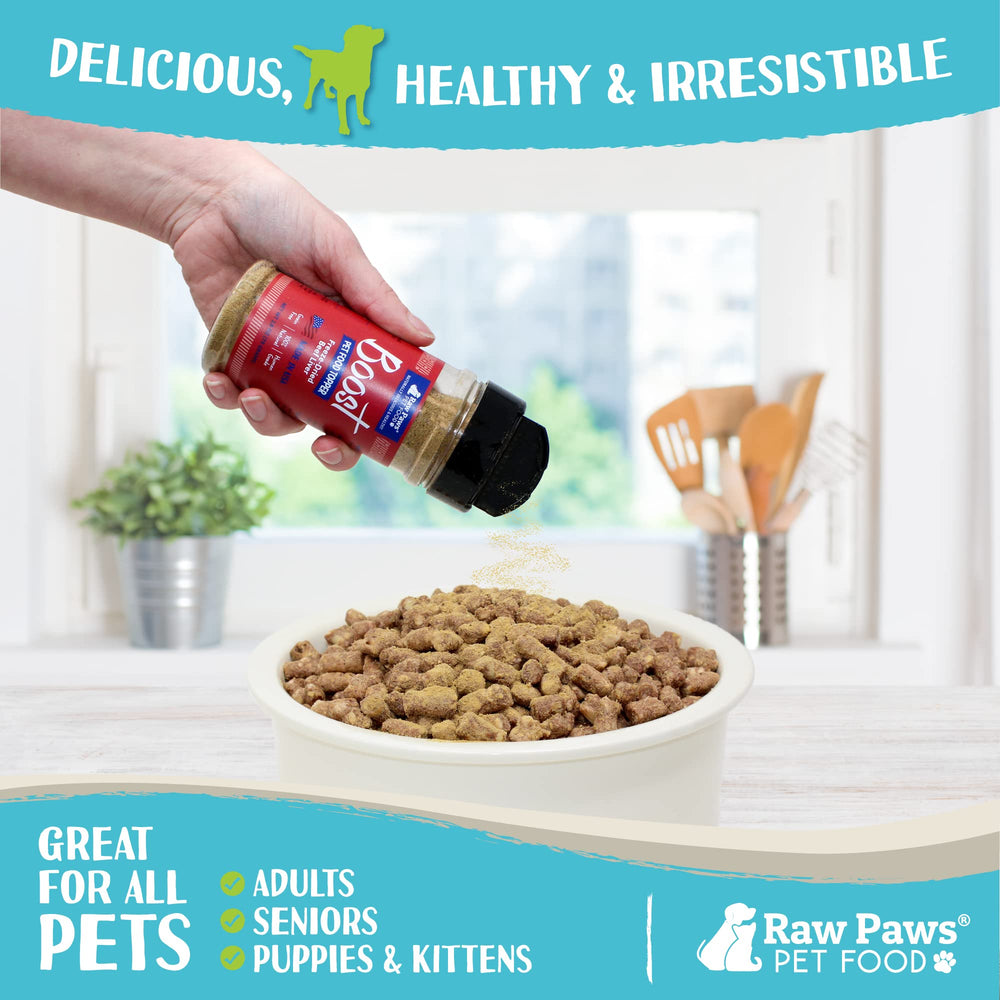 Salsa para comida seca Raw Paws Boost para realzar sabor.