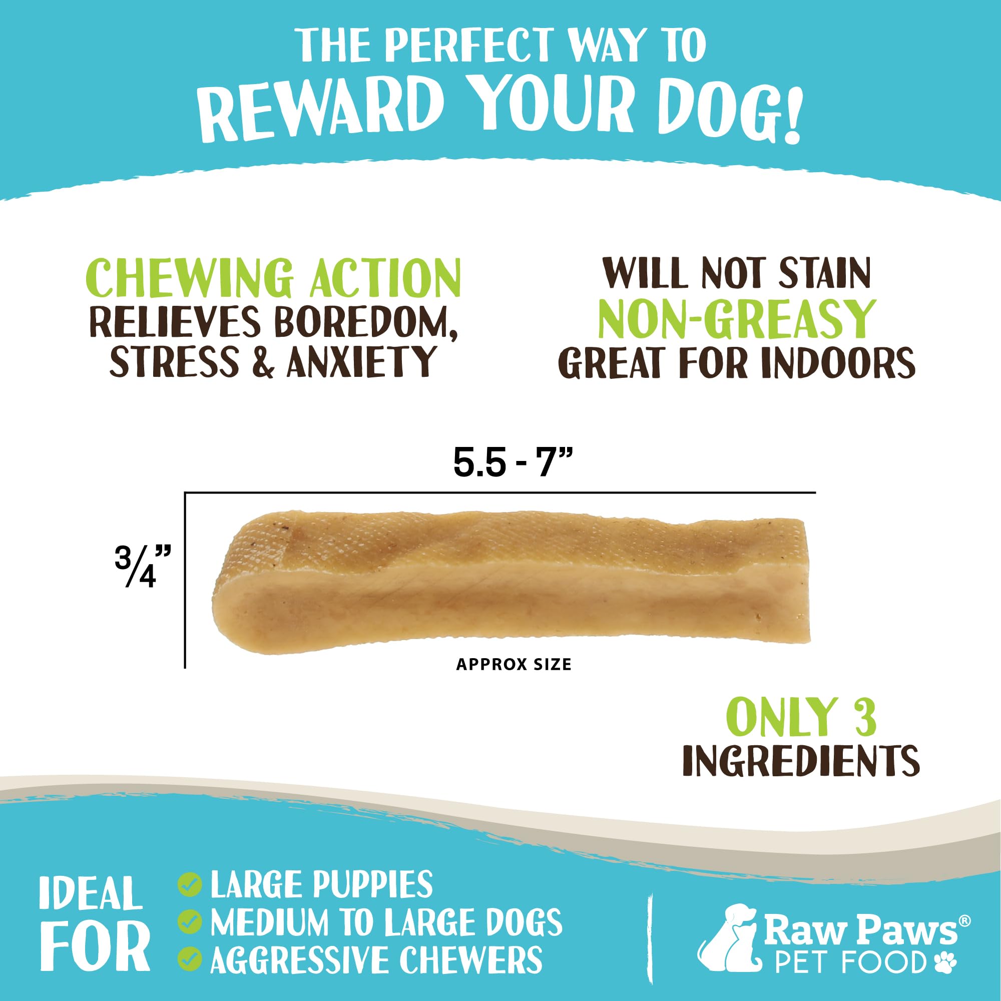 Raw Paws Yak Chews sabor leche natural y bajo olor para perros