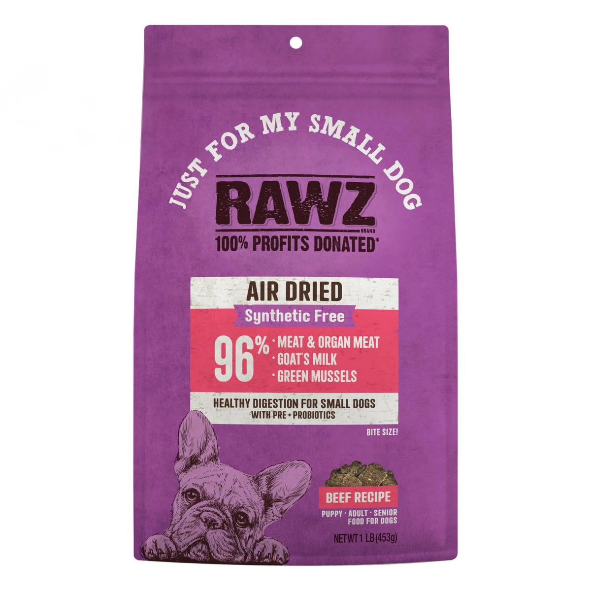 Rawz alimento seco para perro pequeño con res y leche de cabra, nutrición concentrada.