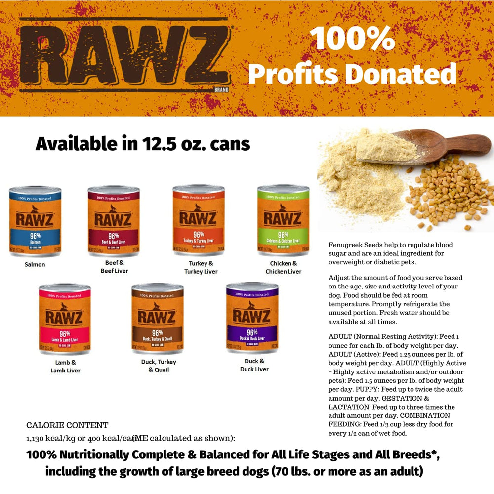 Rawz etiqueta nutricional completa en lata para perros activos.