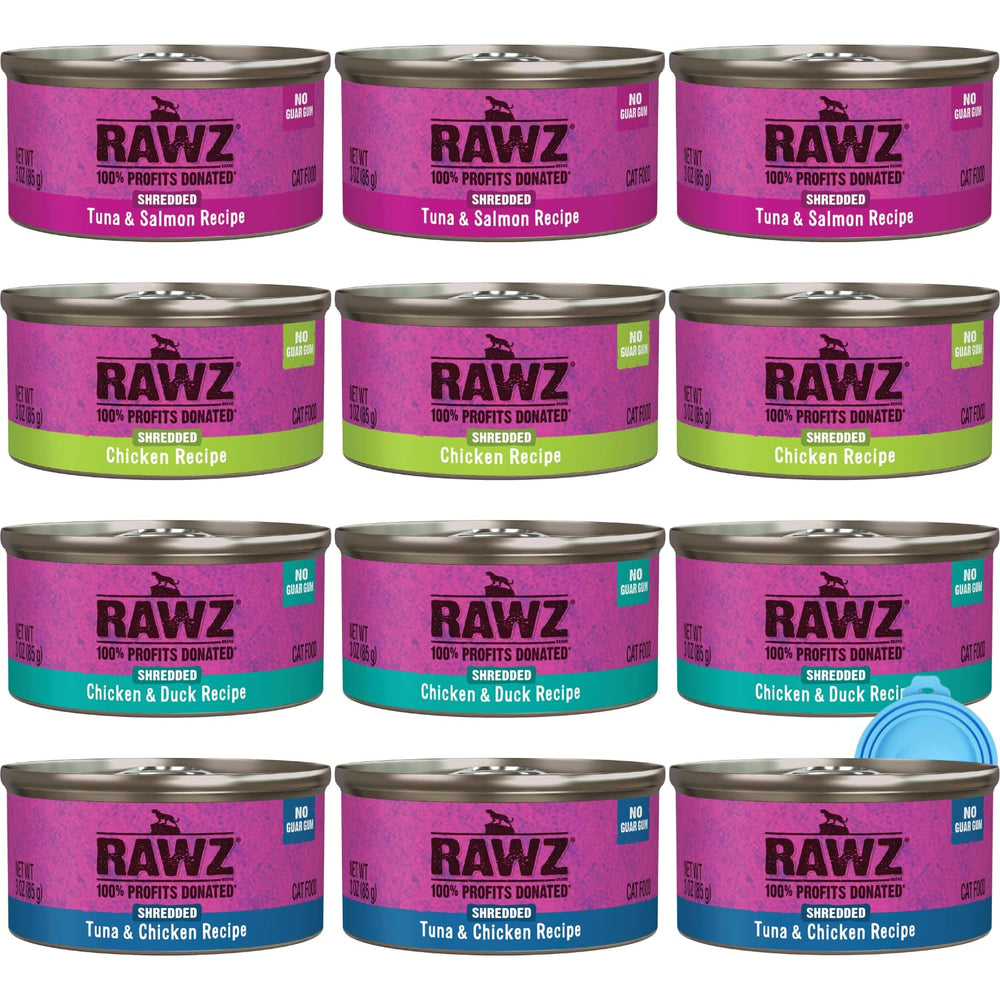 Rawz gato comida humeda deshebrada atun-salmon, sabor que estimula el apetito