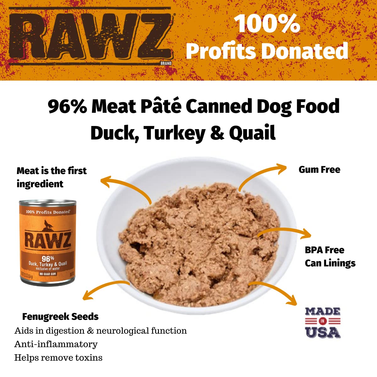 Rawz lata carne 96% pavo y codorniz, sabor natural para perros.