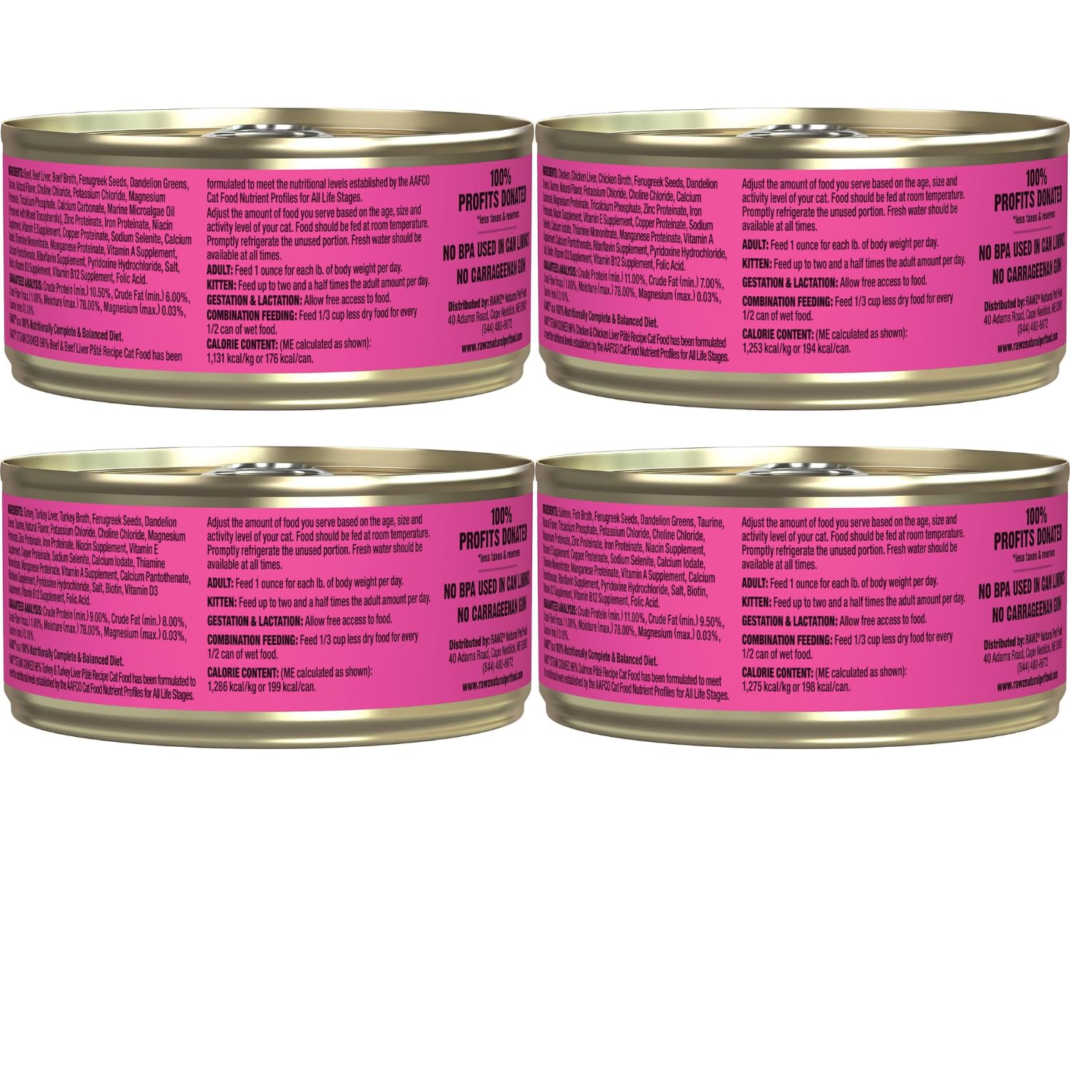 Pack de 12 latas RAWZ Pate, presentación conveniente para rotación de sabores.