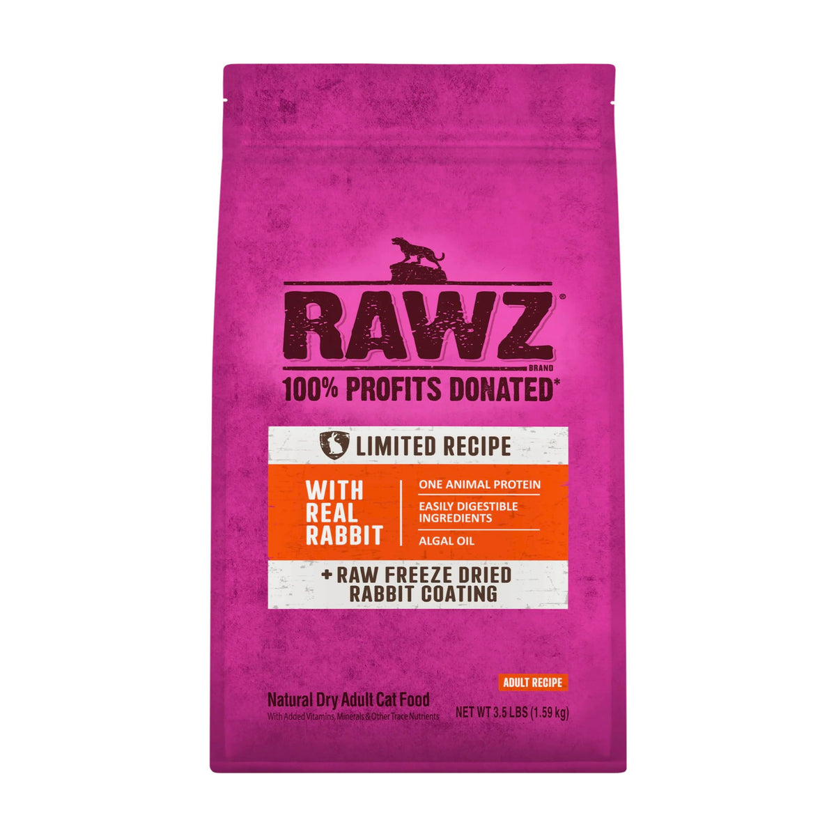 Rawz Real Rabbit alimento seco para gatos en tazón con croquetas crujientes.