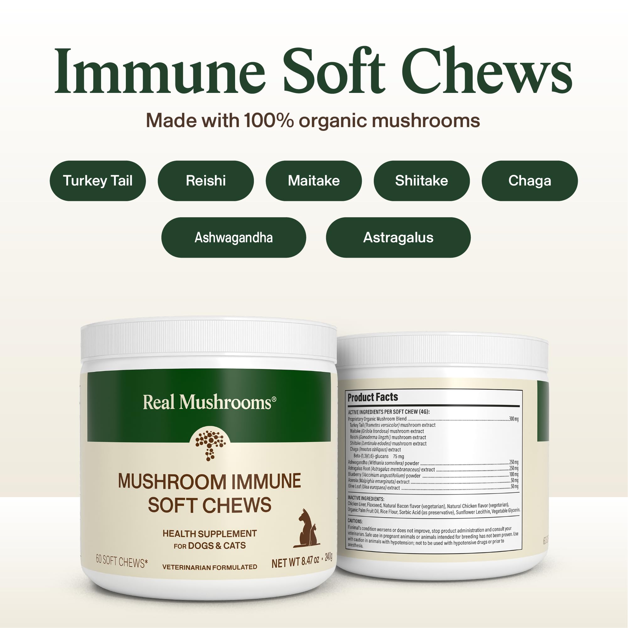 Real Mushrooms: etiqueta-dosis-por-peso con guía clara