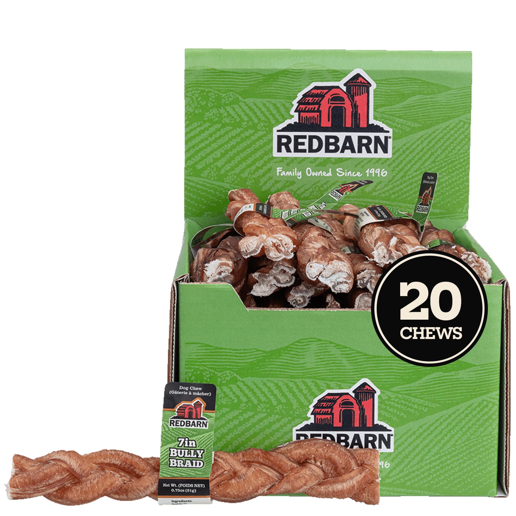 Redbarn 7 pulgadas palitos trenzados para perros, masticación prolongada y natural.