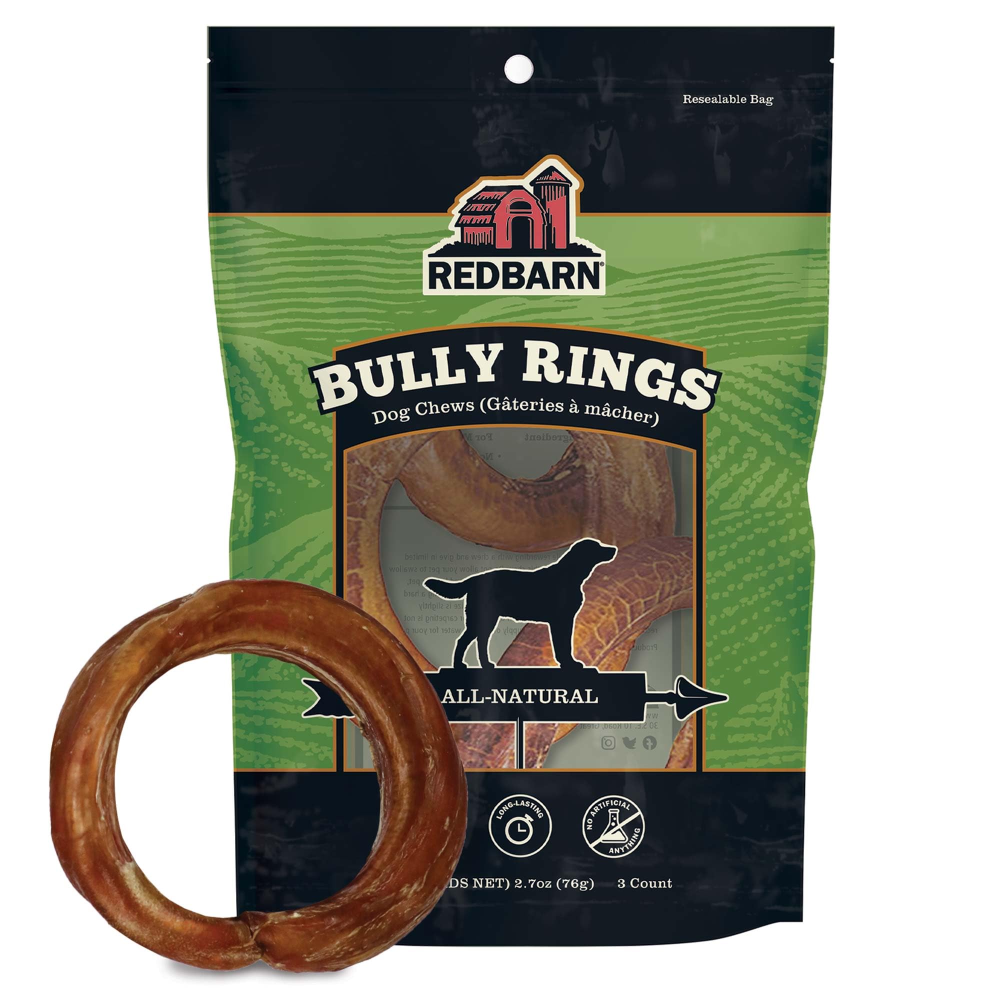 Redbarn Bully Rings, ingrediente unico: masticación segura para perros.