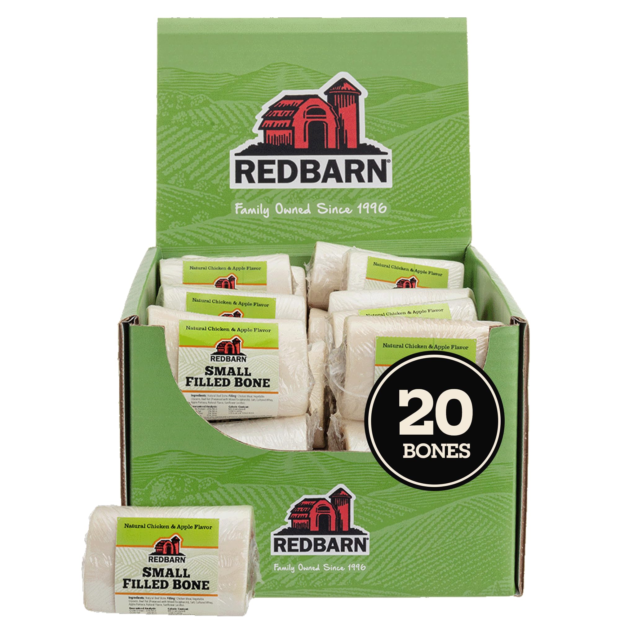 Redbarn Hueso relleno natural para perro pequeño con pollo y manzana, mejora la masticación