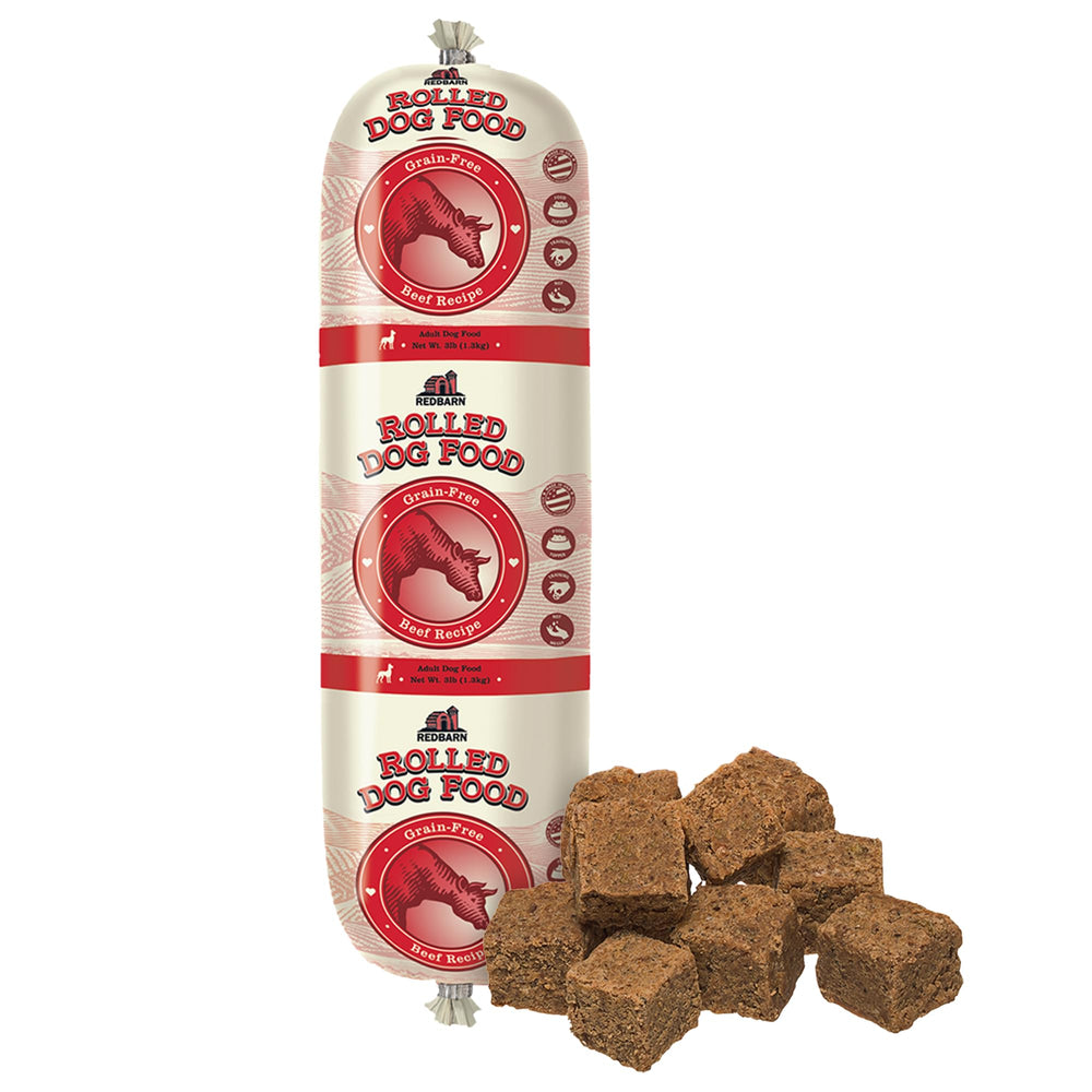 Redbarn Roll sin granos con carne de res, ideal para alimentación completa.
