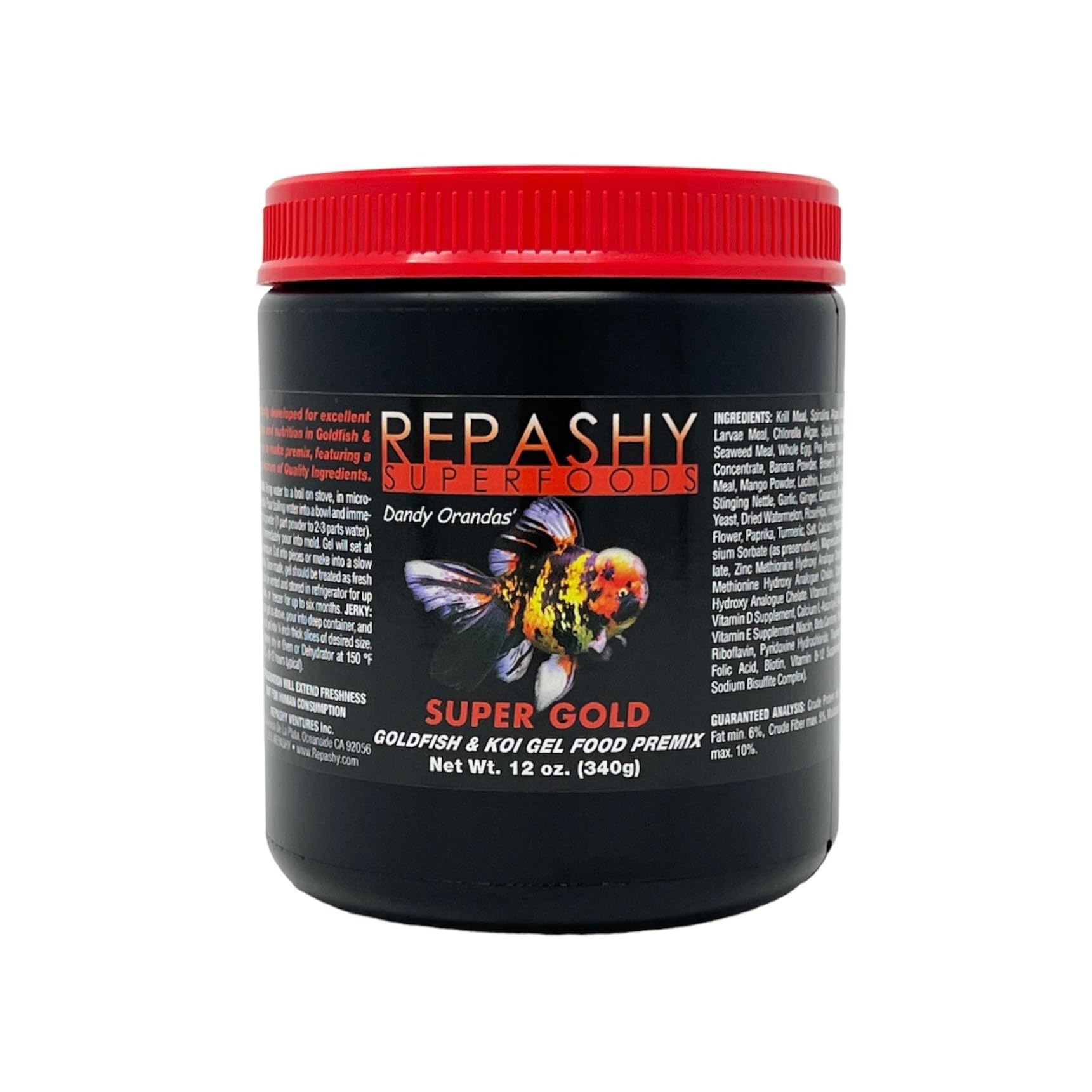 Repashy Super Gold, bote de 12 oz para pez dorado y koi, promueve digestión suave.