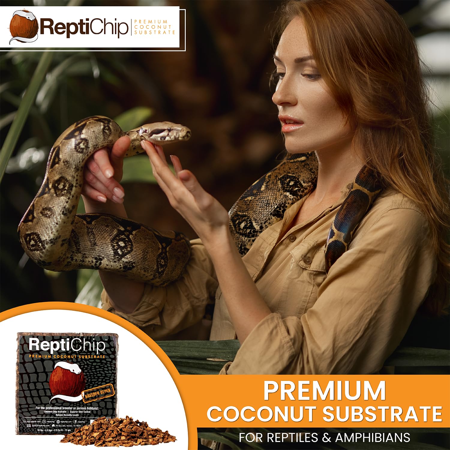 ReptiChip cama para serpientes pitón bola, ambiente cómodo y estable.