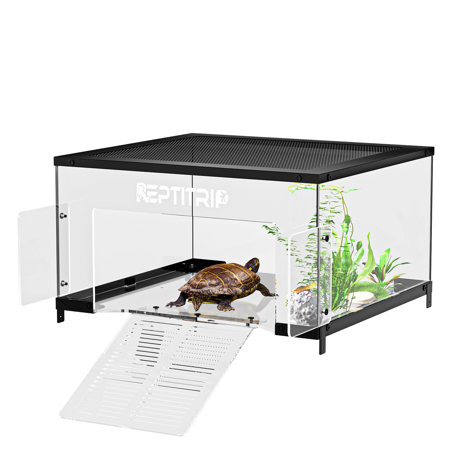 REPTITRIP plataforma de basking para tortugas, vista superior con área seca amplia