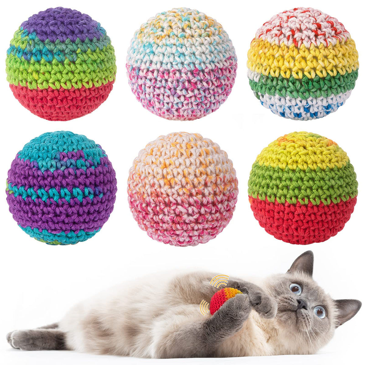 Bolas de lana Retro Shaw con campana para gatos, ideal para juego activo.