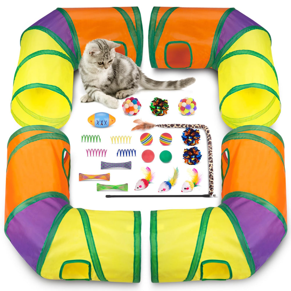 Túneles grandes de Retro Shaw para gatos, ideal para juego interior y exploración segura.
