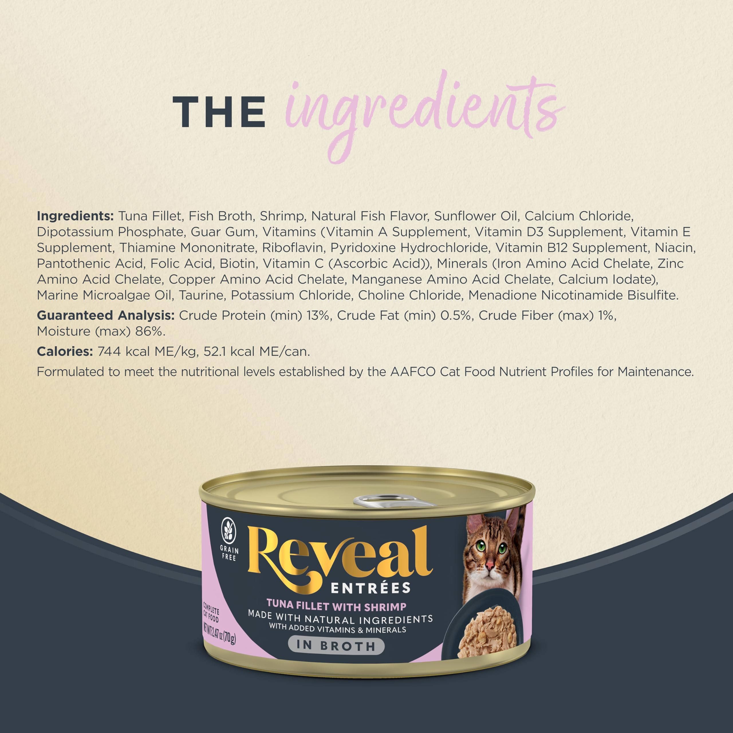 Reveal Entrées sin granos para gatos, opción natural y nutritiva.
