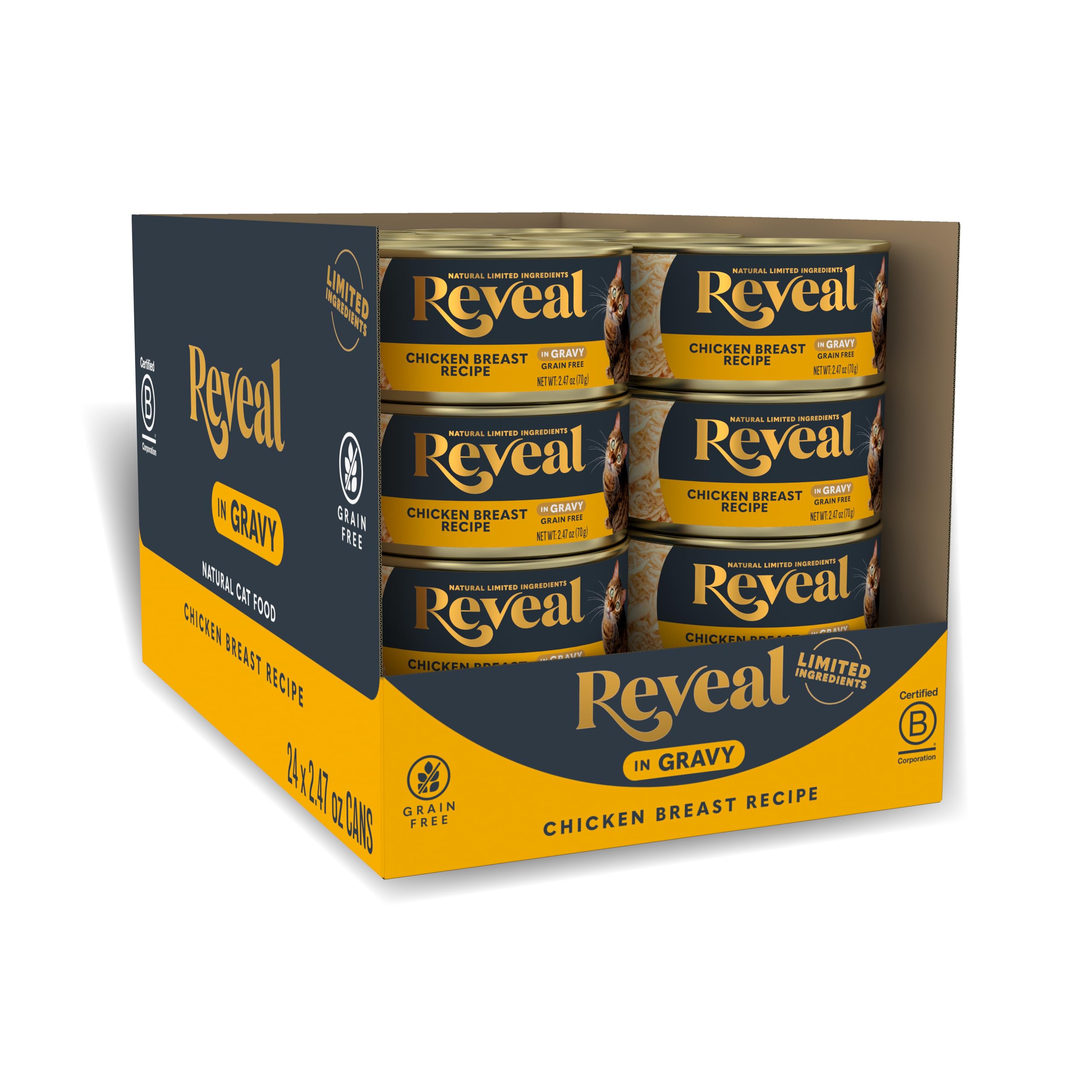 Reveal gato comida húmeda en lata de pollo en salsa, sabor natural