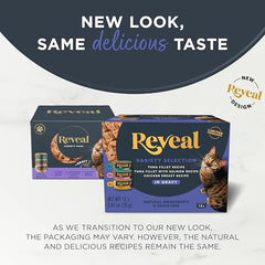 Reveal: proteína real primero en la lata, sabor auténtico para felinos exigentes.
