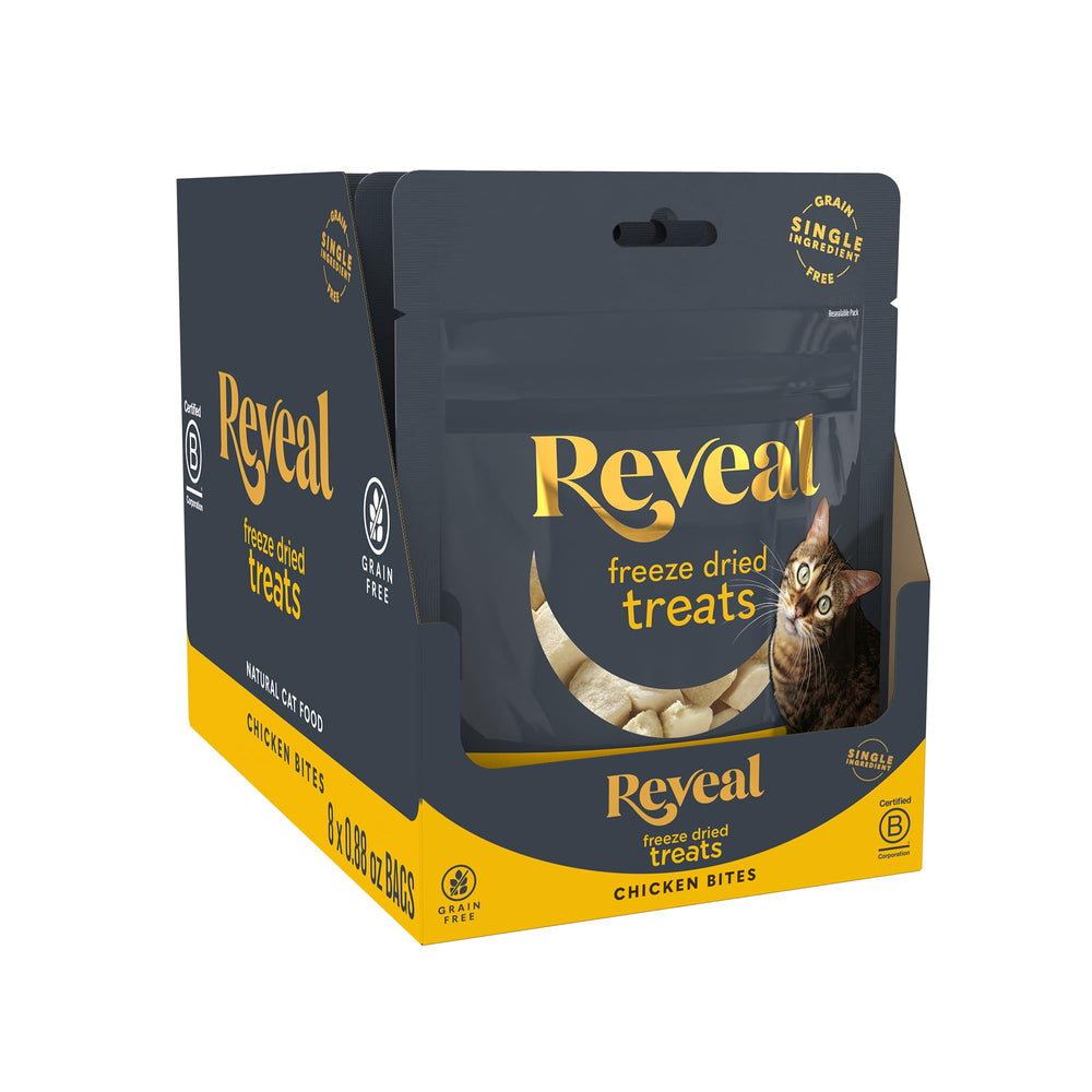 Premios Reveal para gato: pechuga de pollo liofilizada, alto en proteína para entrenamiento.