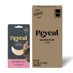 Reveal salmón lomo entero: snack de proteína real para gatos exigentes.