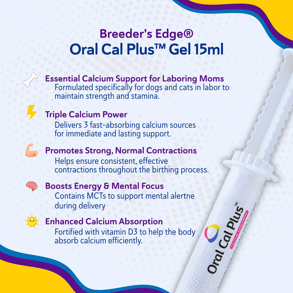 Breeder's Edge Cal Plus Gel contiene MCTs para mantener la atención durante el parto.