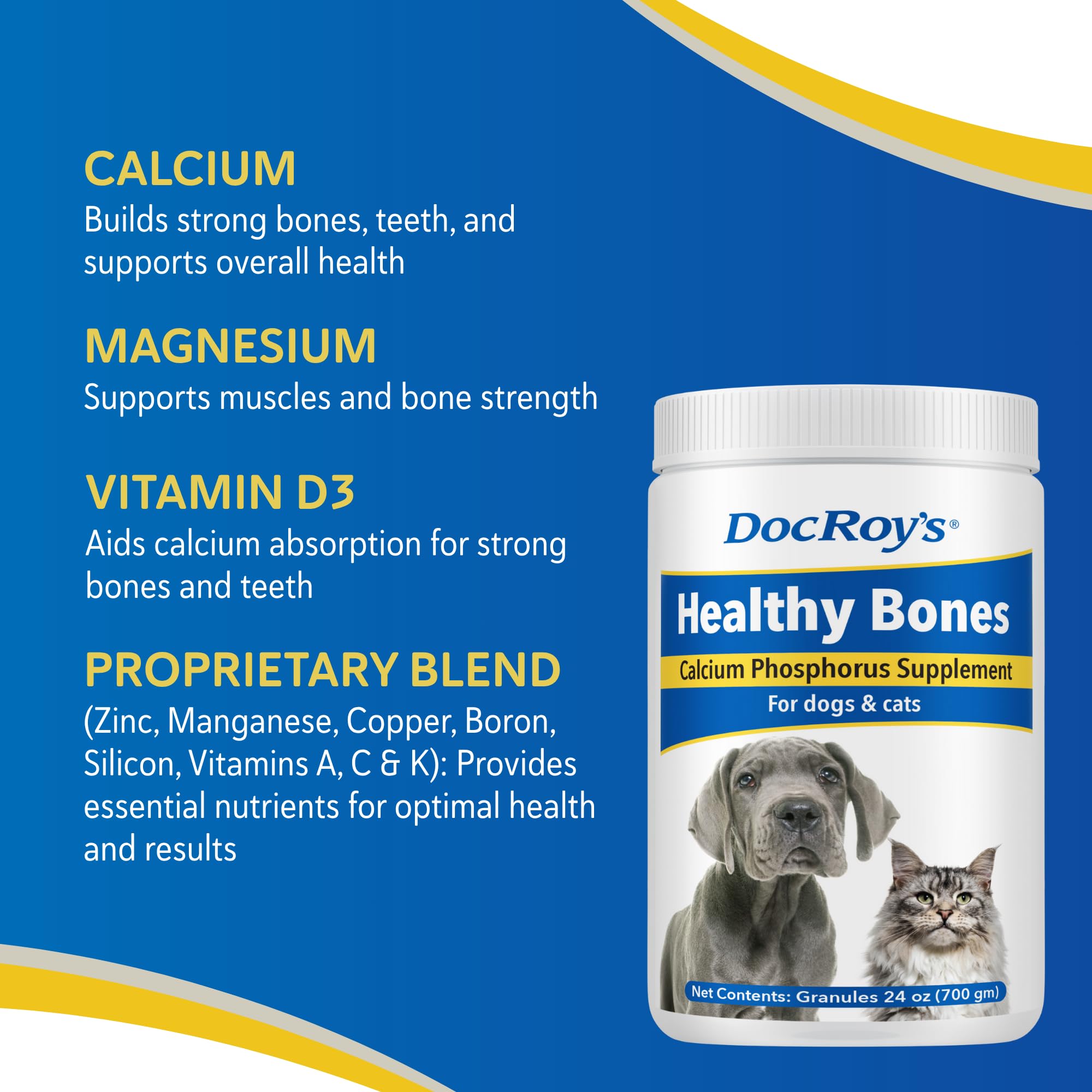 Textura granular de Doc Roy’s Healthy Bones para fuerza ósea.