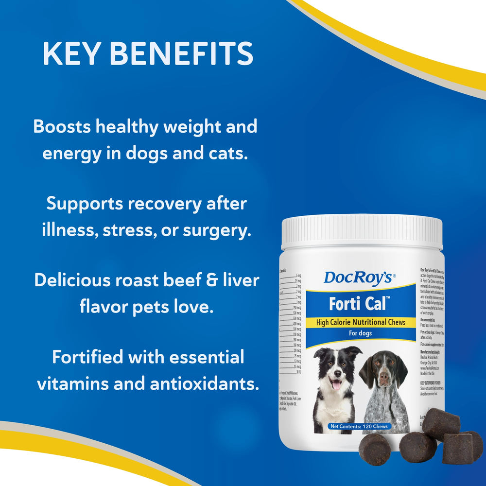 Dosis diaria por peso con Forti Cal Soft Chews, manejo sencillo.