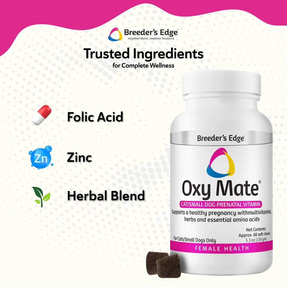 Mascota disfruta la dosis prenatal de Oxy Mate durante el embarazo.