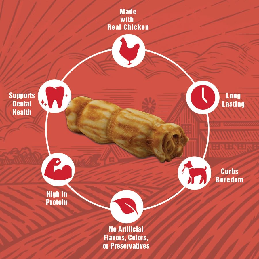 Rewardables premios para perros con cachete ternera recubiertos de pollo; sabor que mantiene entretenidos.