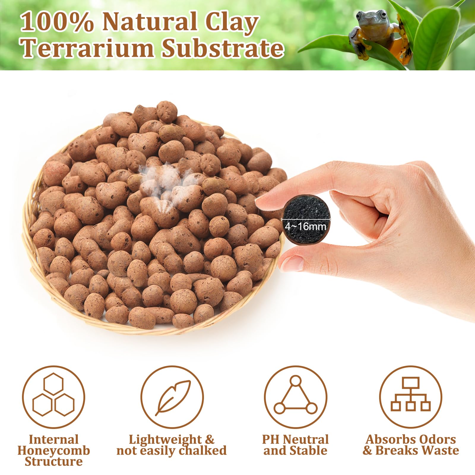 Riare arcilla expandida natural como sustrato limpio para terrarios.
