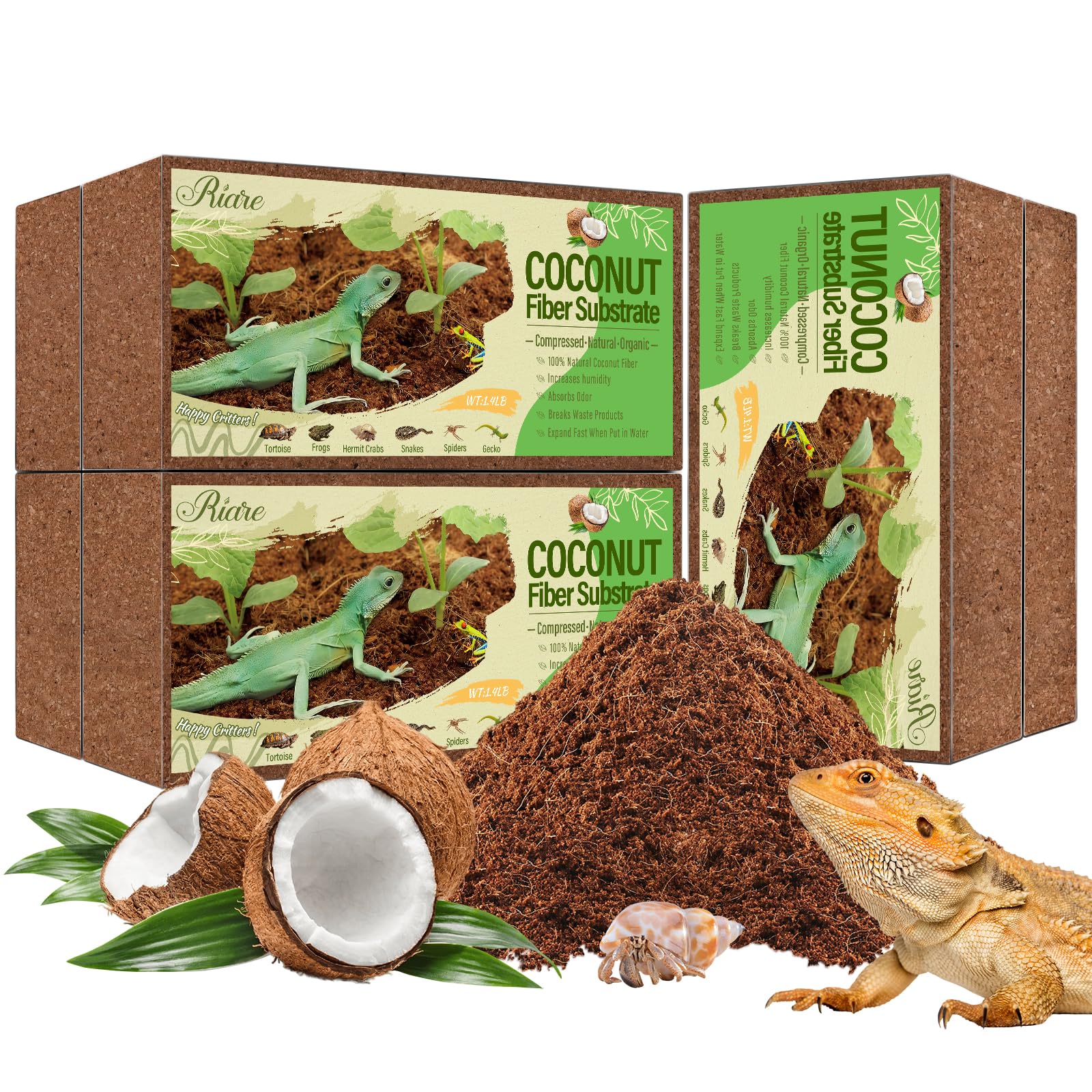 Riare bloques de coco, sustrato para reptiles, favorece el escarbado natural.