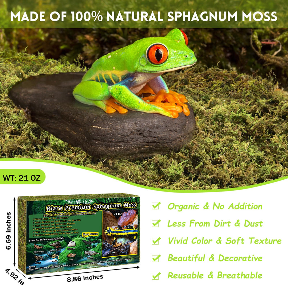 Musgo sphagnum para aumentar humedad en el ambiente del terrario.