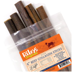 Riley's stick de colágeno para perros, enfoque en masticación de larga duración.
