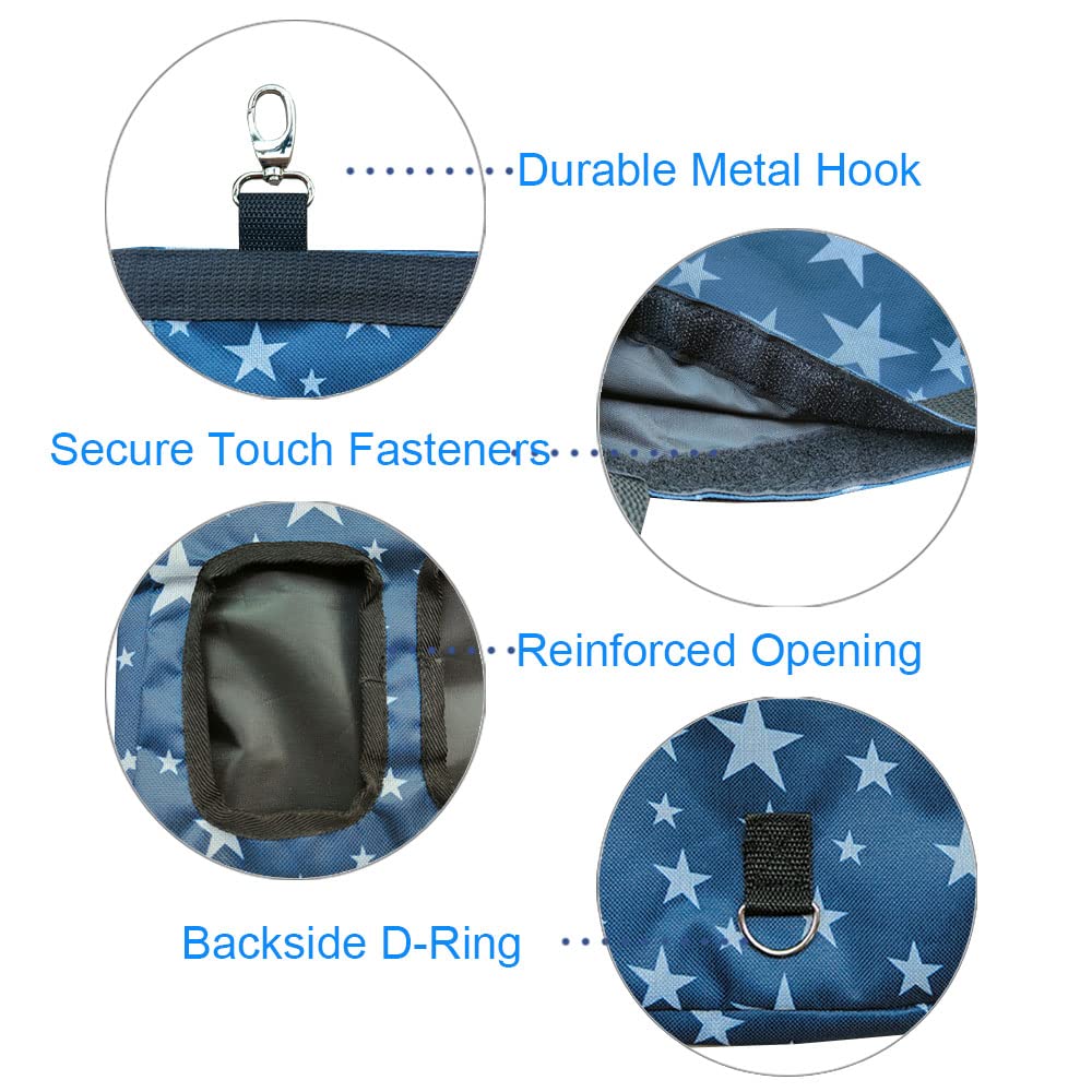 RIOUSSI sac porte-foin suspendu vue arrière avec système de fixation.