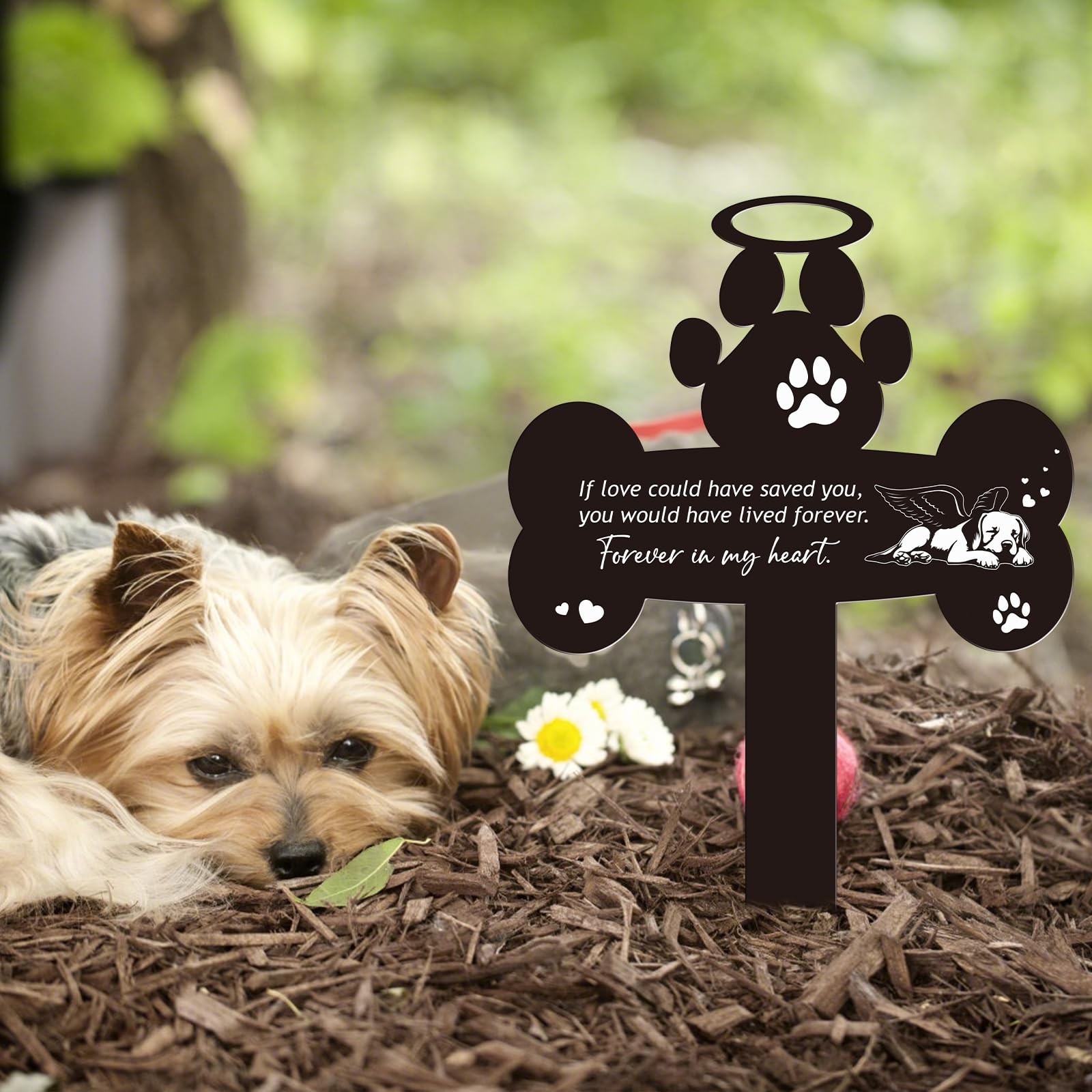 Rngmsi lapida metalica perro jardín diseño resistente para exteriores.