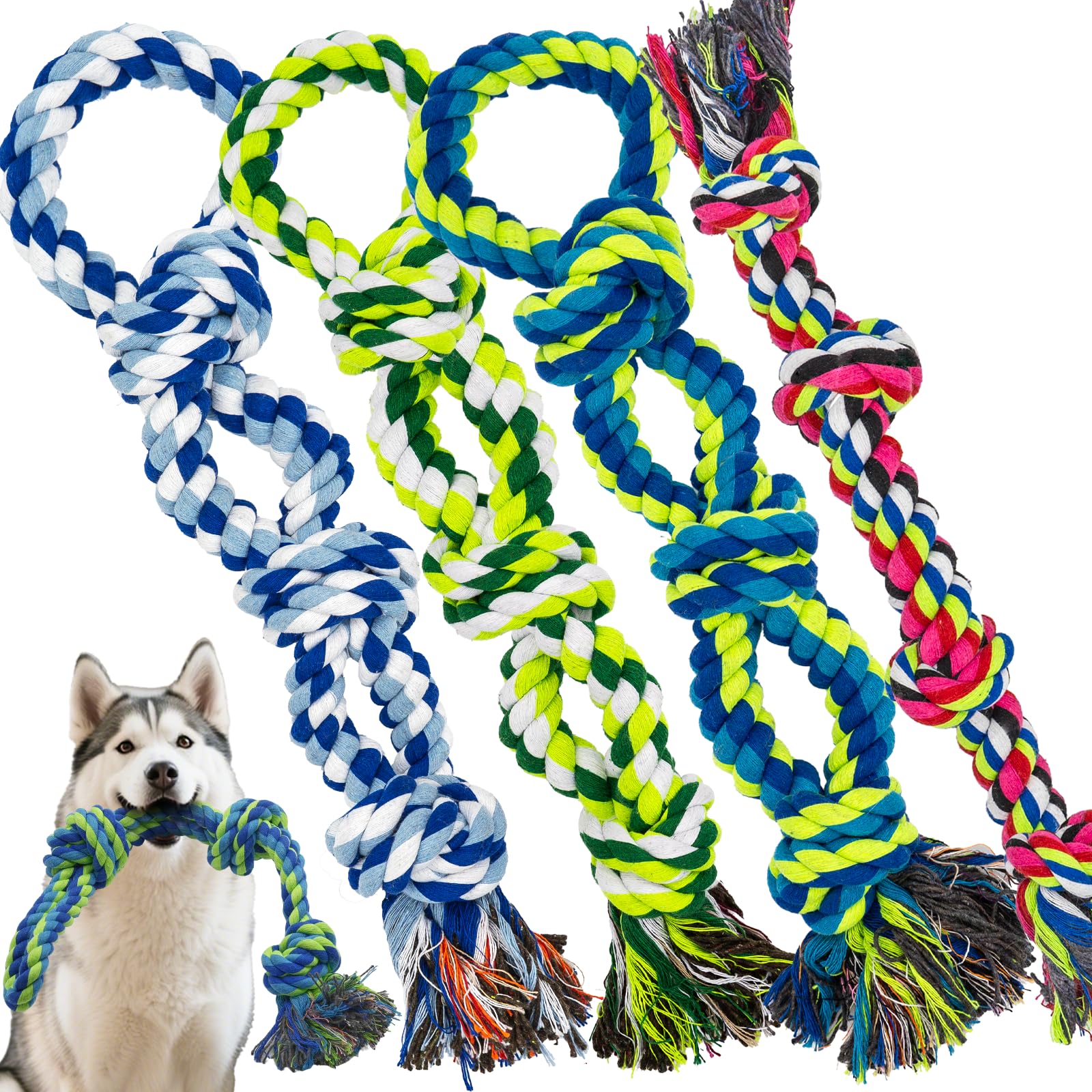 Rocfish cuerda para perro grande, 4 piezas con nudos, juego duradero