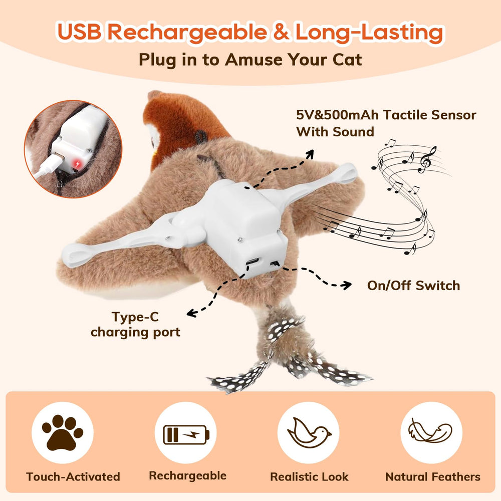 Rocfish Juguete Gato Pajaro Chirrido Realista: estimula curiosidad y juego activo.