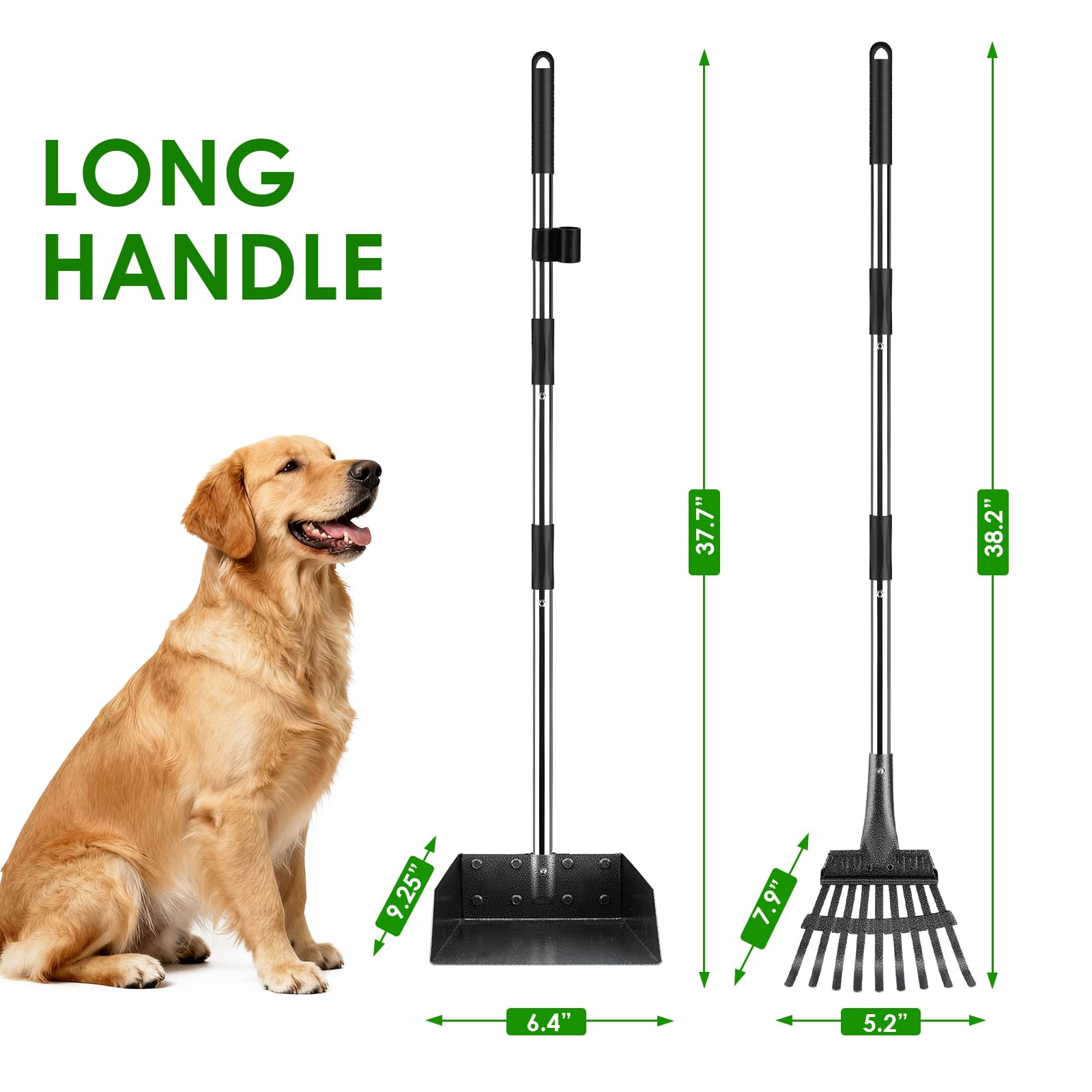 ROIUBPO Pooper Scooper mango-largo ajustable para césped, grava o cemento