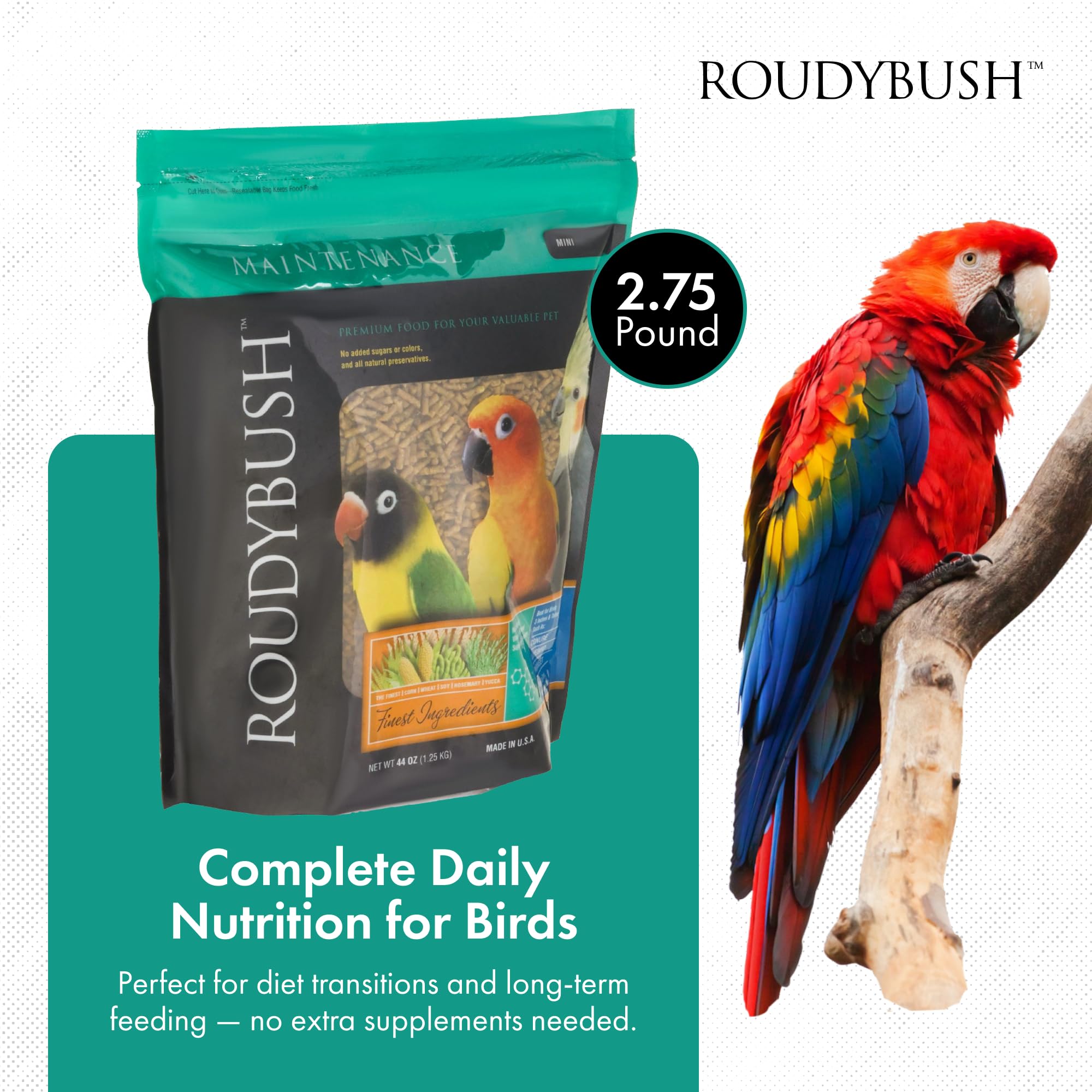 RoudyBush Alimento diario para aves: pellets trigo para crecimiento sano.