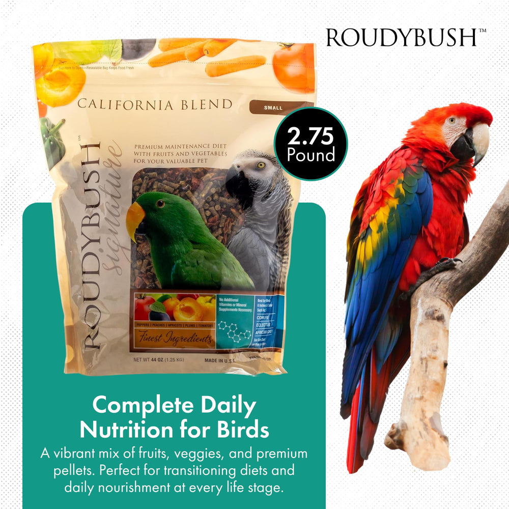 RoudyBush California Blend gránulos para aves, facilita transición suave en la dieta.