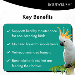 RoudyBush California Blend gránulos para aves, textura y tamaño adecuados para periquitos.