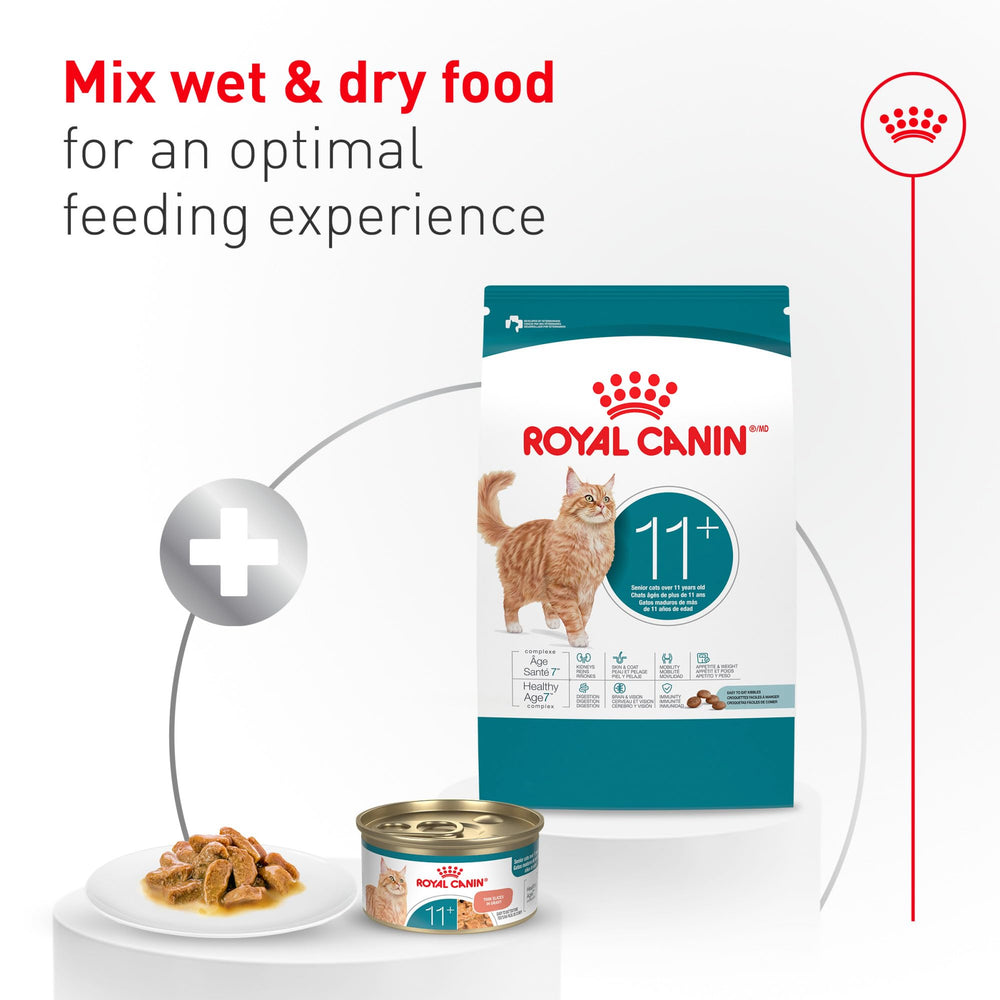 Royal Canin Aging11 Plus piel y pelo saludables gracias a zinc y ácido linoleico.