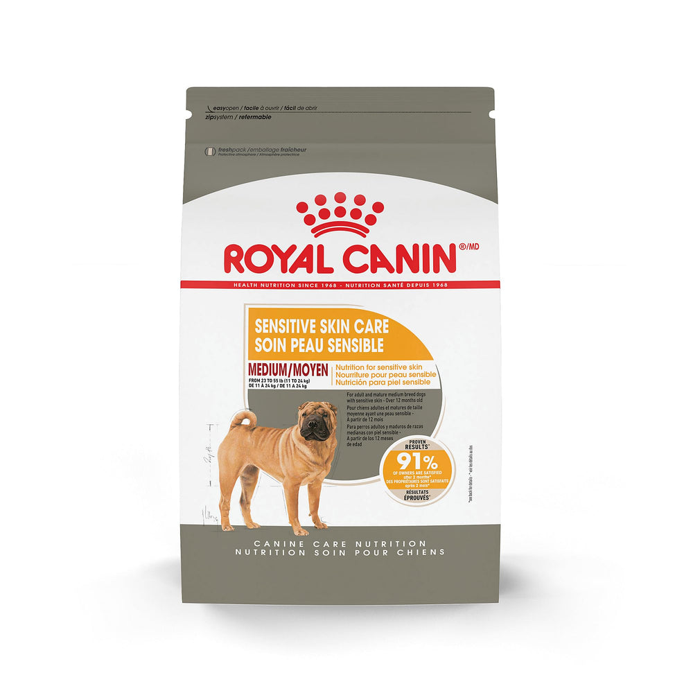 Royal Canin bolsa de alimento seco para piel sensible en perros medianos.