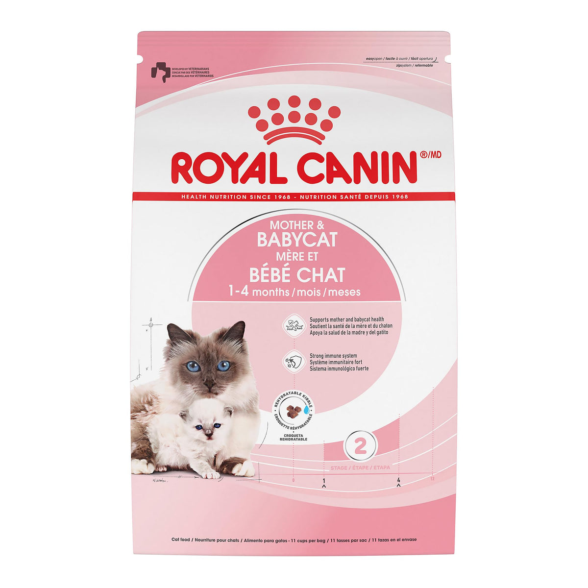 Royal Canin Mother & Babycat, bolsa de 3 lb, apoyo para gatitos comienzos y lactancia.