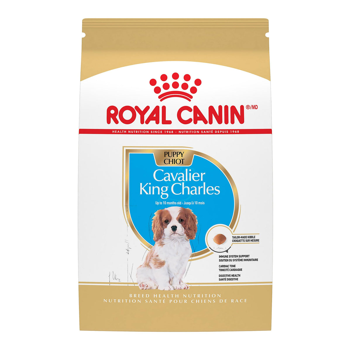 ROyAL CANIN Cavalier Puppy bolsa de alimento seco frente al tazón, desarrollo inmunológico