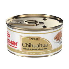 Royal Canin Chihuahua pate-en-salsa: lata de 3 oz para apetito exigente.