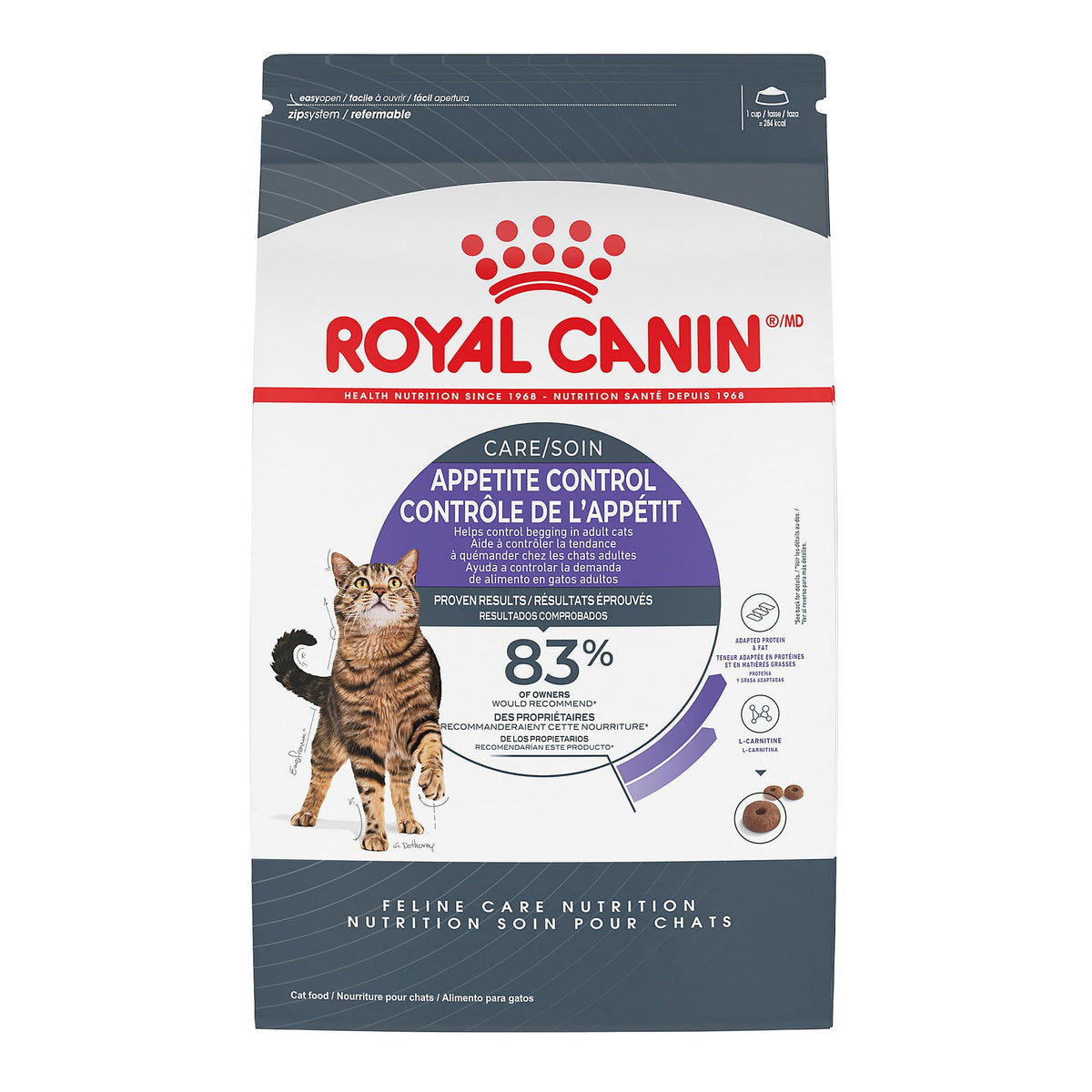 Royal Canin control del apetito para gatos esterilizados, alimento seco que favorece la saciedad.