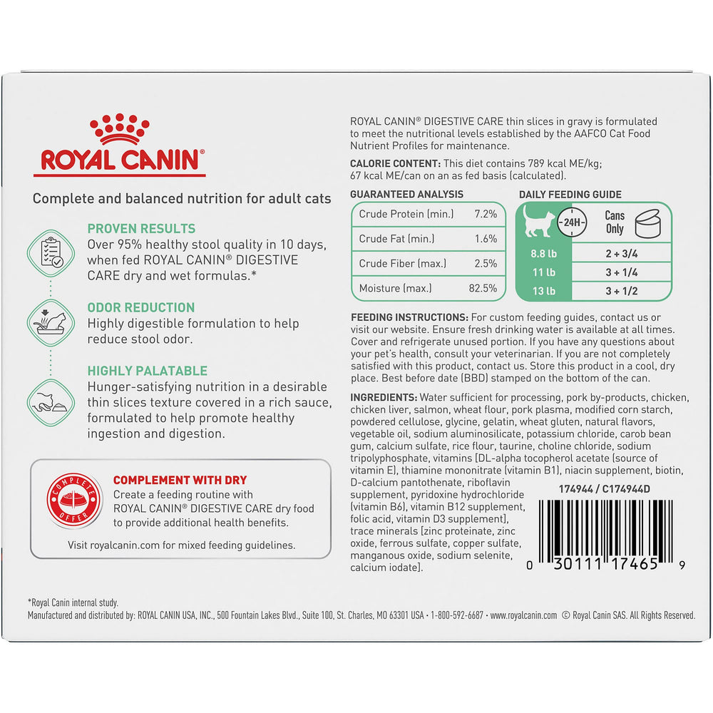 ROYAL CANIN Cuidado Digestivo rebanadas en salsa, agradable textura para comer.