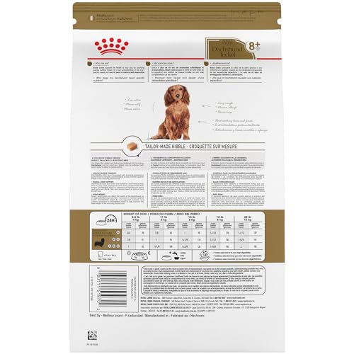 Royal Canin Dachshund 8+ croquetas rehidratables para facilitar la masticación.